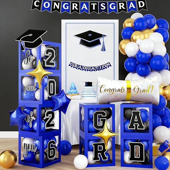 Graduation Decorations Pearl Royal Blue and Gold Balloons Arch by Jobkoo