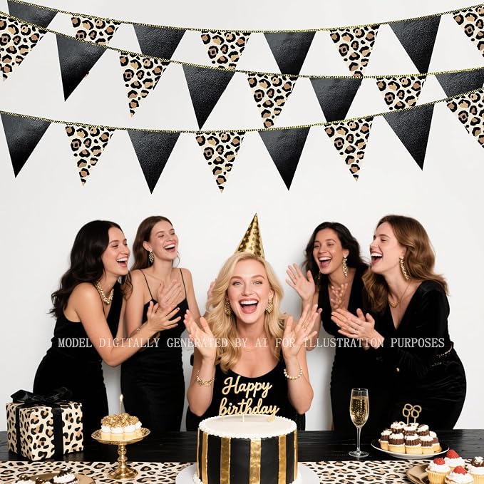 Leopard Black Pennant Banner Flag Hanging Paper Triangle Bunting - Image 6