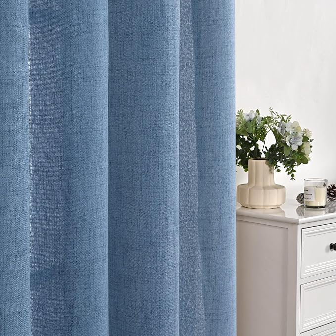 YoungsTex Blue Linen Curtains 68 Inch Length 2 Panels - Image 7