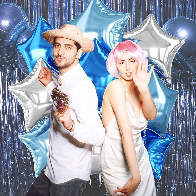 Blue Silver Star Foil Balloons, 18 Inch Metallic Stars Balloon - Image 6