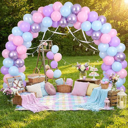 RUBFAC Pink Purple Blue Balloons, Iridescent Party Balloons, 12 Inch Pastel - Image 7