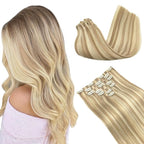 GOO GOO Clip in Hair Extensions Real Human Hair, Remy Human Hair Extensions Clip ins for Women, Natural Human Hair, 24inch 160g 7Pcs, 18A/613A Dark Blonde Highlighted Bleach Blonde