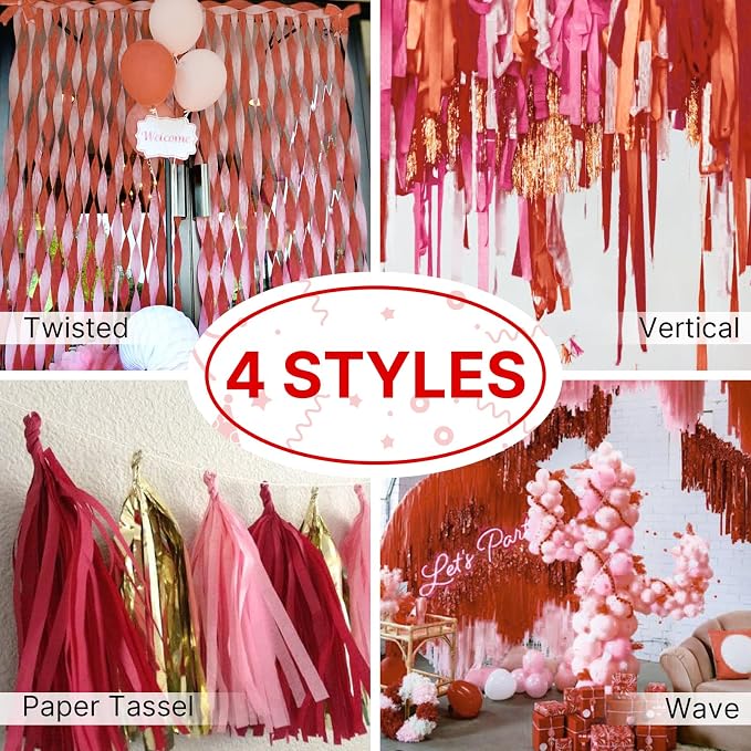 PartyWoo Red Red Crepe Paper Streamers 6 Rolls 492 FT Streamers | Graduation - Image 5