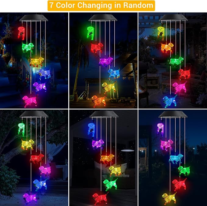 Toodour Solar Wind Chime, Color Changing Wind Chimes Dog | LED Decorative Mobile - Image 3