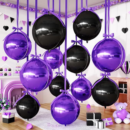 Black Purple Round Foil Balloons by FEYG