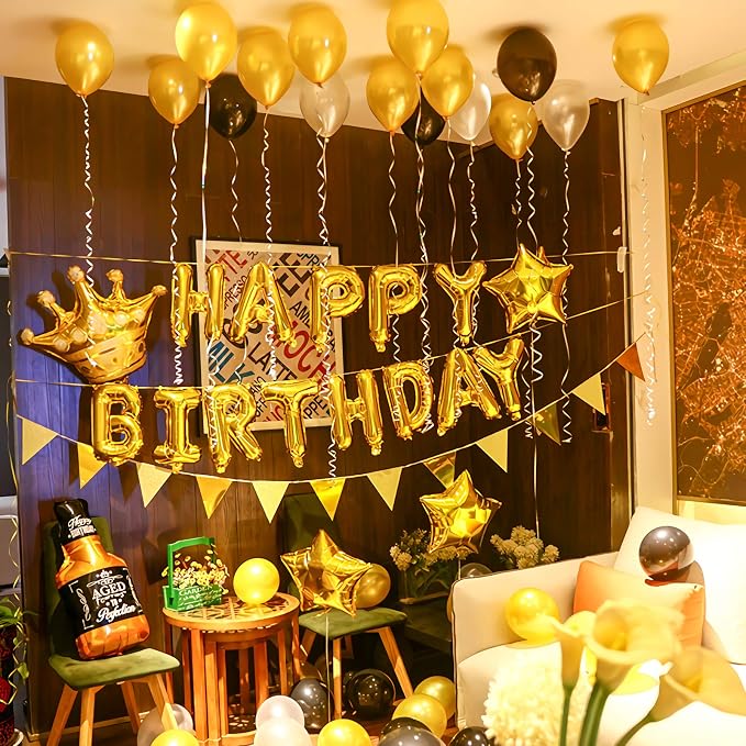 16 Inch Gold Happy Birthday Balloons Banner, Aluminum Foil Letters Happy - Image 3