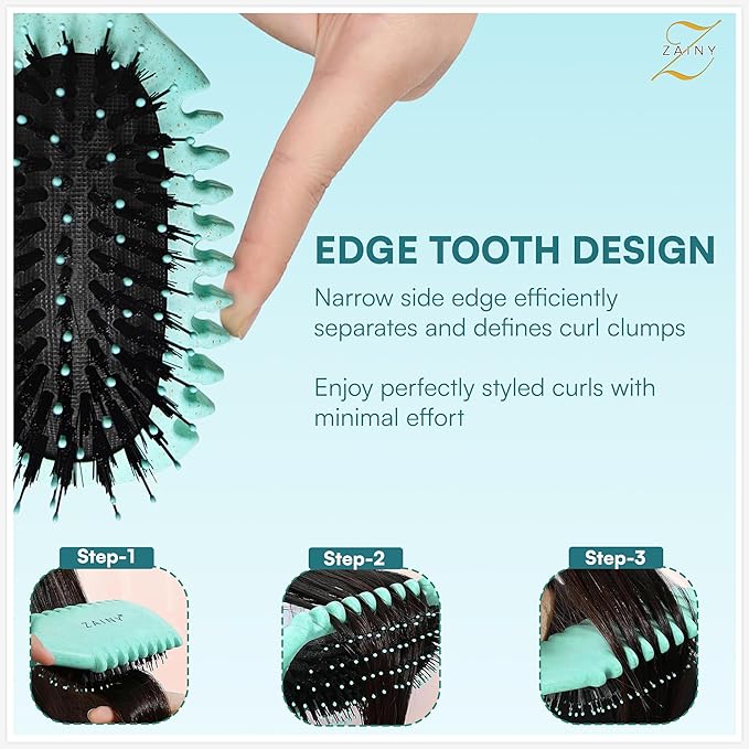 ZAINY Curl Defining Curly Hair Brush 2 PC Set, Wide Tooth Comb for Curls, Detangler Wet Hairbrush & Shower Comb for Wavy Hair Styling, Detangling Gift Sets for Women, Girls, Kids, Toddler, Men - Green