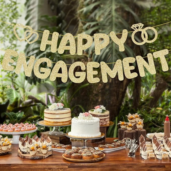 Pre-Strung Engagement Party Decorations, Glitter Happy Engagement Banner - Image 7
