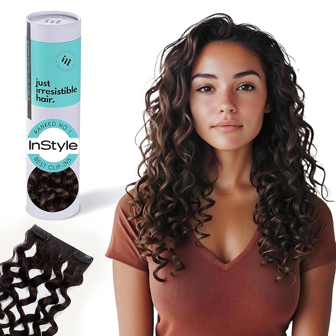 Irresistible Me 3A Curls Real Human Hair Extensions Clip Ins – 100% Human Hair Clip In Extensions for Length & Volume – Invisible Extension – Heat Resistant & Dyeable – Medium Brown, 14 Inches