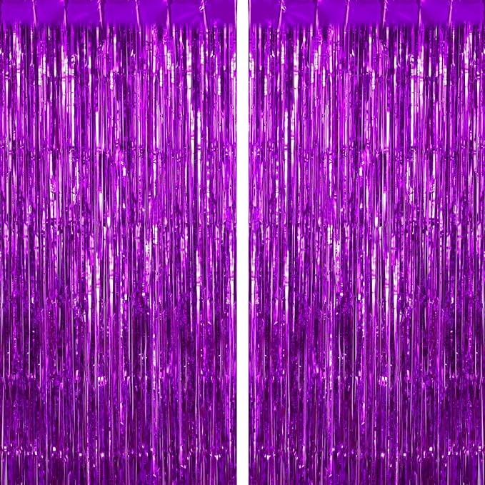 2 Pack Fringe Curtains Foil Shiny Fringe Backdrop Tinsel Door Streamers Foil by TOTAFAM