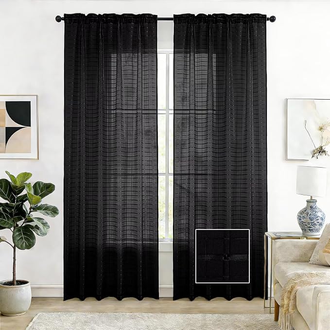 SpaceDresser Check Sheer Curtains 96 Inches Long by SpaceDresser