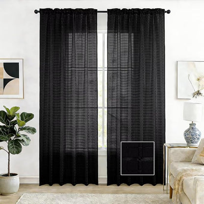 SpaceDresser Check Sheer Curtains 84 Inches Long by SpaceDresser