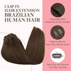 GOO GOO Clip in Hair Extensions Real Human Hair, Remy Human Hair Extensions Clip ins for Women, Natural Human Hair, 24inch 170g 7Pcs, #4A Chocolate Brown