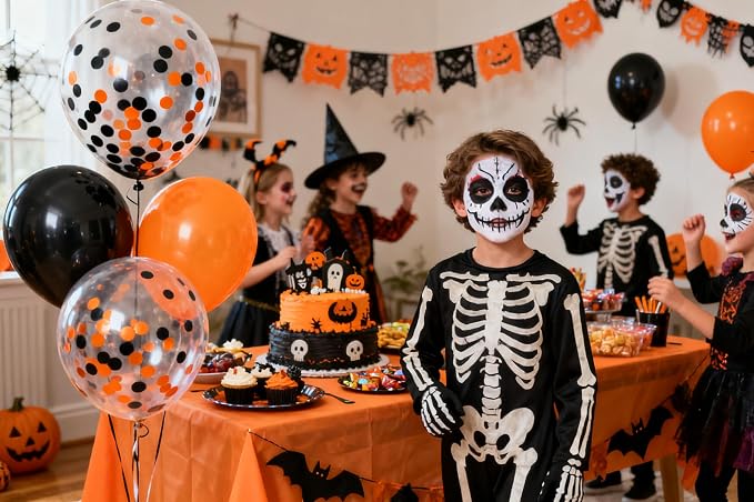 50pcs Orange and Black Foil Confetti Balloons, 12 inch Latex Balloon - Image 4