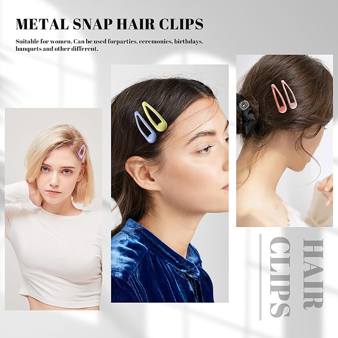 20 PCS Metal Snap Hair Clips Water Drop No Slip Barrettes for Women Bright Small Hair Clips For Thick And Thin Fine Hair,Yellow Blue Purple Pink,1.97 x 0.5 In.