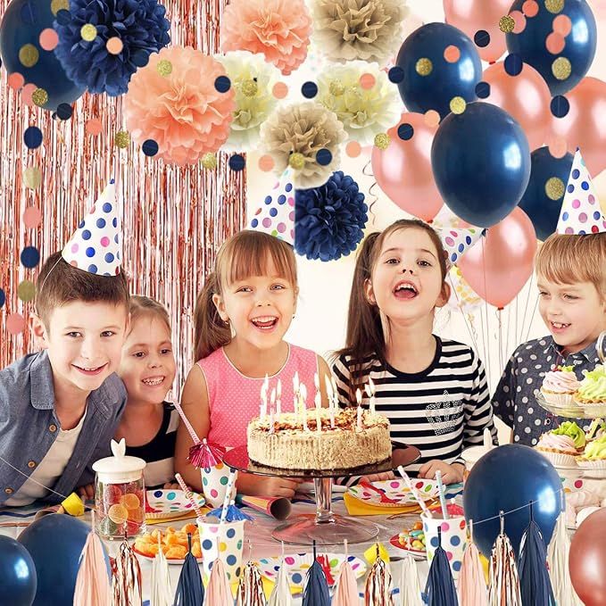 68 Pack Navy Blue Rose Gold Confetti Latex Balloons, 12 inch Birthday Balloons - Image 4