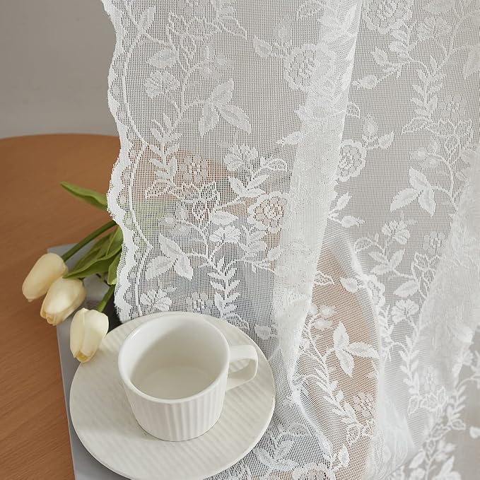 FINECITY Ivory Floral Lace Curtains - Image 5