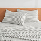 JELLYMONI 100% Natural Cotton Striped Pillowcases Set, 2 Pack White and Grey Stripes Pattern Printed Pillow Covers with Envelope Closure(Pillows are not Included)(King(20×40inches))