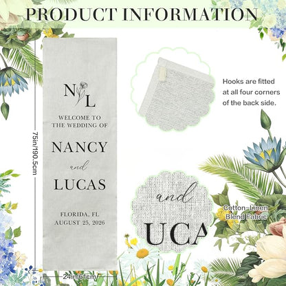 Personalized Wedding Welcome Sign Banner – Custom Couple Names & Date, Elegant - Image 5