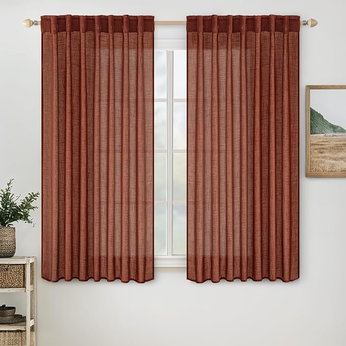 MIULEE Burnt Orange Fall Linen Curtains 52x45 Inch 2 Panels by MIULEE