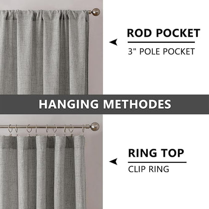 Tollpiz Short Linen Curtains Living Room Rod Pocket Semi Sheer Curtain Burlap - Image 5