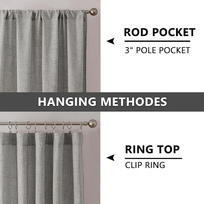 Tollpiz Linen Curtains Bedroom Rod Pocket Semi Sheer Curtain Burlap Light - Image 5