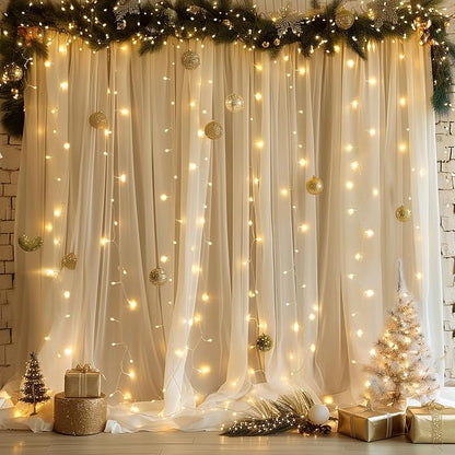 Tulle Backdrop Curtain with Lights Sheer Champagne Curtain Backdrop 30x10ft | - Image 8