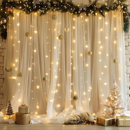 Tulle Backdrop Curtain with Lights Sheer Champagne Curtain Backdrop 20x10ft | - Image 6