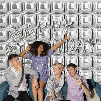 NISOCY 48PCS Metallic Silver Square Foil Balloons Wall Backdrop | Double Sided - Image 7