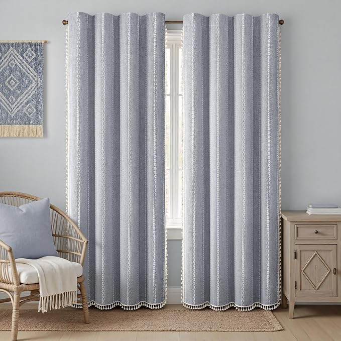 Blue 100% Boho Blackout Curtains 90 Inch 2 Panels by Unknown