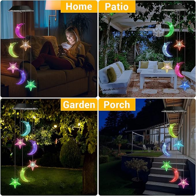Toodour Solar Wind Chimes, Color Changing Wind Chimes Moon and Star | LED - Image 3