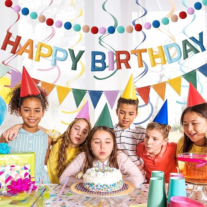 Kriyokiaa Retro Boho Rainbow Happy Birthday Banner Set - Image 2