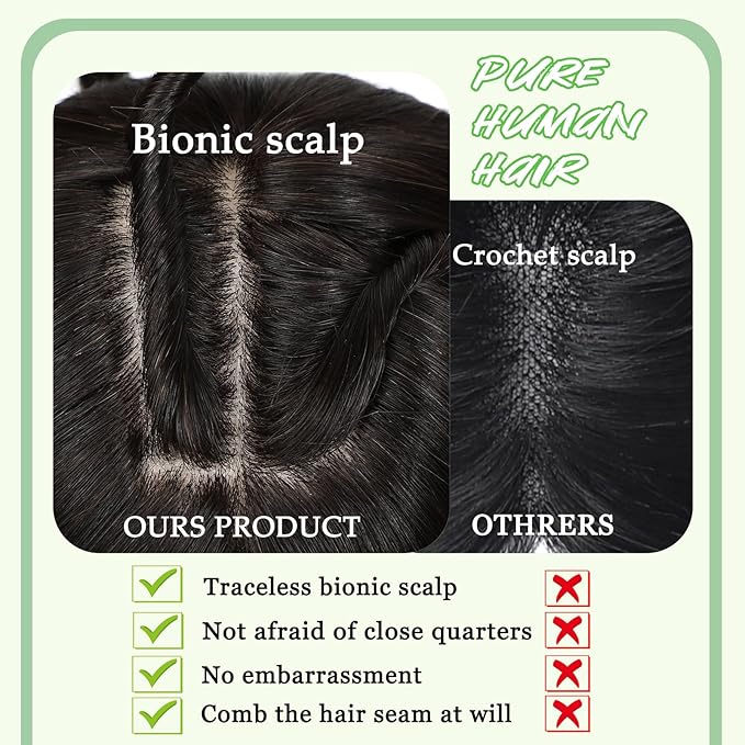 Hair Toppers for Women Real Human Hair, 360°3D Bangs Clip Human Toppers for Women with Thinning hair Realistic Scalp Line (Black, 3D Side Bangs (11 * 7))