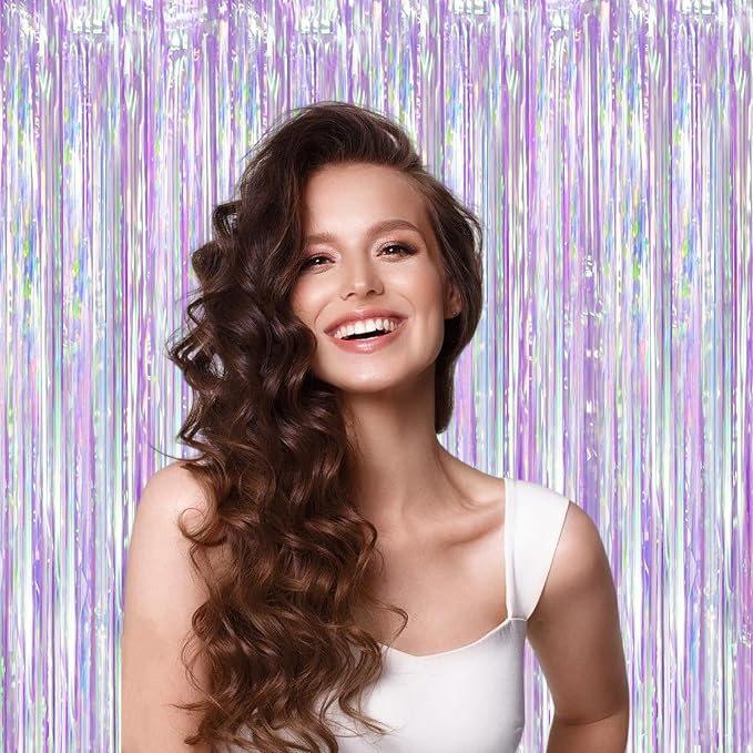 Voircoloria Iridescent Purple Fringe Backdrop Curtains, 3 Pack | Tinsel - Image 5