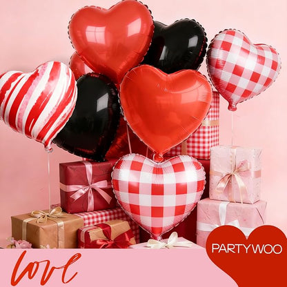 PartyWoo Red Black Red Black Mylar Heart Foil Balloons 15pcs 18 Inch | Balloons - Image 4