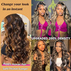 30 Inch Balayage 13x6 Ombre Lace Front Wig Human Hair Colored 1b/27 Honey Blonde Highlight Body Wave Lace Front Wigs Human Hair 200 Density HD Lace Frontal Wigs Pre Plucked Glueless Wigs for Women
