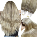 YoungSee Micro Loop Hair Extensions Real Human Hair Blonde Bead Hair Extensions Human Hair Ash Blonde Ombre Platinum Blond Microbead Human Hair Extension Balayage for Adding Hair Length 22In 50s/50g