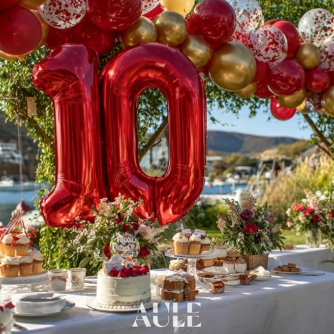 AULE 40 Inch Red 10 Balloon Number Foil 0-9 Birthday Big Numbers | Birthday - Image 4