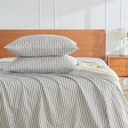 JELLYMONI 100% Natural Cotton Striped Standard Pillowcases Set, 2 Pack White and Grey Vertical Stripes Pattern Printed Pillow Covers with Envelope Closure(Pillows are not Included)