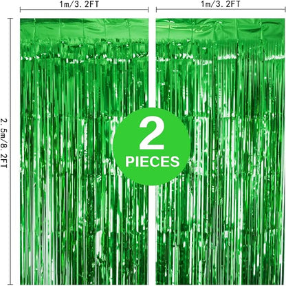 2 Pack Green Tinsel Curtain Party Backdrop, 3.2Ft x 8.2Ft Metallic Tinsel Foil - Image 6