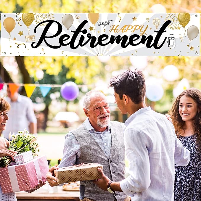 Blulu Retirement Decoration Banner 72.8 x 15.7 Inch Large Fabric Yard Sign - Image 5