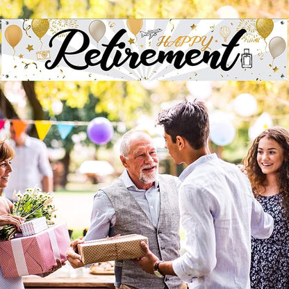 Blulu Retirement Decoration Banner 72.8 x 15.7 Inch Large Fabric Yard Sign - Image 5