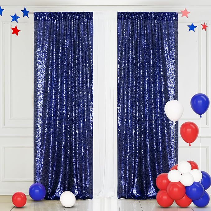 Eternal Beauty Navy Blue Sequin Backdrop Curtains, 2 Panels 2x8FT | 3mm Sparkle by EternalBeauty
