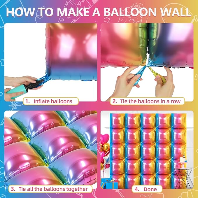 NISOCY 25PCS Gradient Colorful Square Foil Balloons Wall Backdrop | Double - Image 4