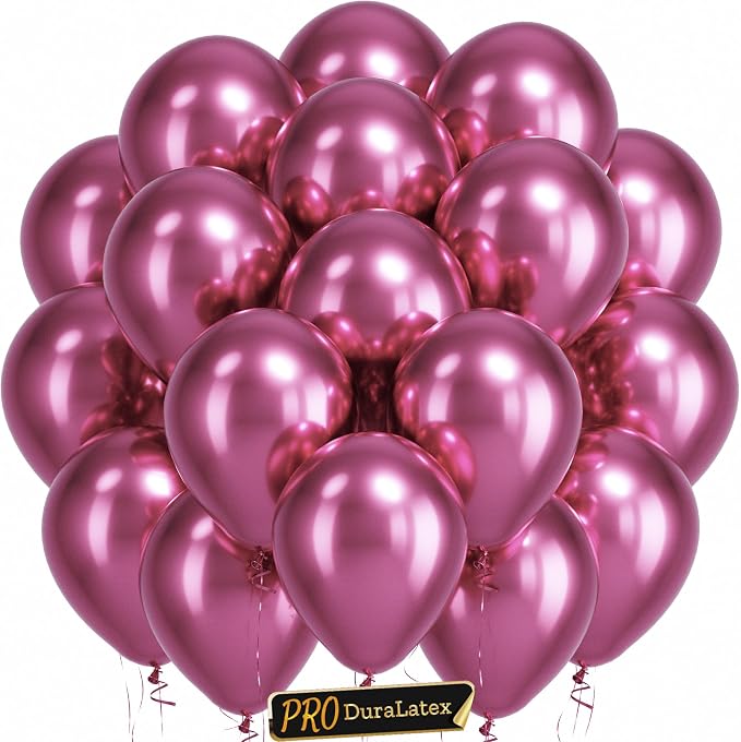 Pro Duralatex Metallic Hot Pink Extra-Thick Balloons 120Pack 10inch | Metallic by Bezente