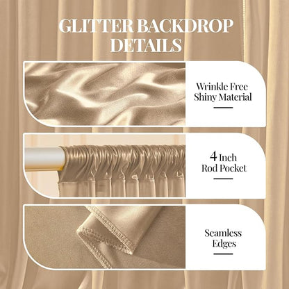 30x10ft Champagne Gold Glitter Backdrop Curtain - Image 6