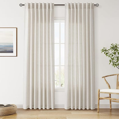 Pearl White Linen Curtains 84 Inches Long by Nanspring