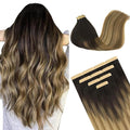 DOORES Hair Extensions Tape in Human Hair, Balayage Dark Brown to Chestnut Brown and Dirty Blonde 10pcs 25g 16 Inch, Tape in Hair Extensions Real Hair Glue in Extensions Straight