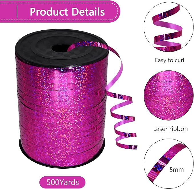 500 Yards Rose Pink Shiny Curling Ribbon Shiny Metallic Roll - Image 2