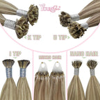 YoungSee K Tip Hair Extensions Real Human Hair Light Brown K Tip Extensions for Women Light Brown Highlight Blonde Hair Extensions K Tip 22in Ktip Hair Extensions Remy Human Hair Straight 50s/50g